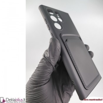 Švelnus silikoninis dėklas su kišenėle - juodas (Samsung S22 Ultra)